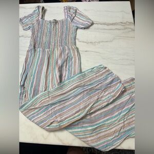 Art Class Girls Kids Striped Jumper Short Sleeve Smocked Square Neck Pastel XL